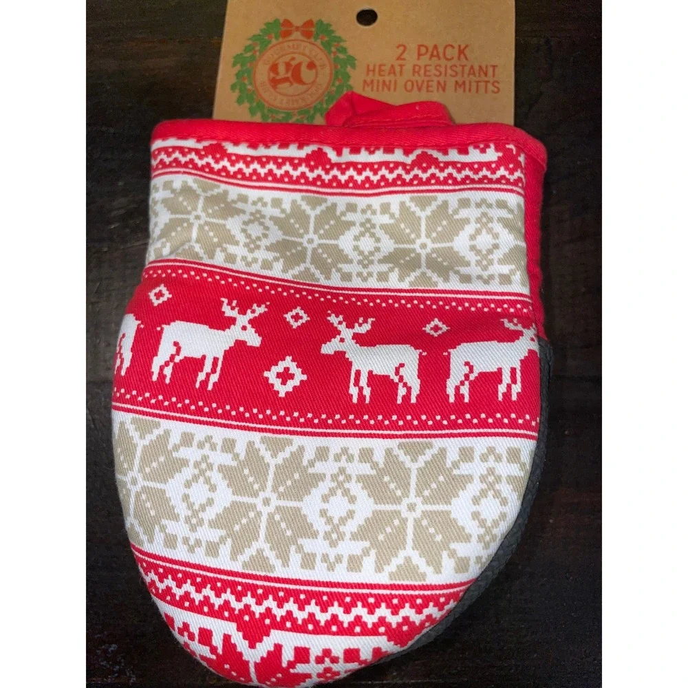 Gourmet‎ Club Christmas Mini Oven Mitts Heat Resistant Holiday Reindeer Kitchen
